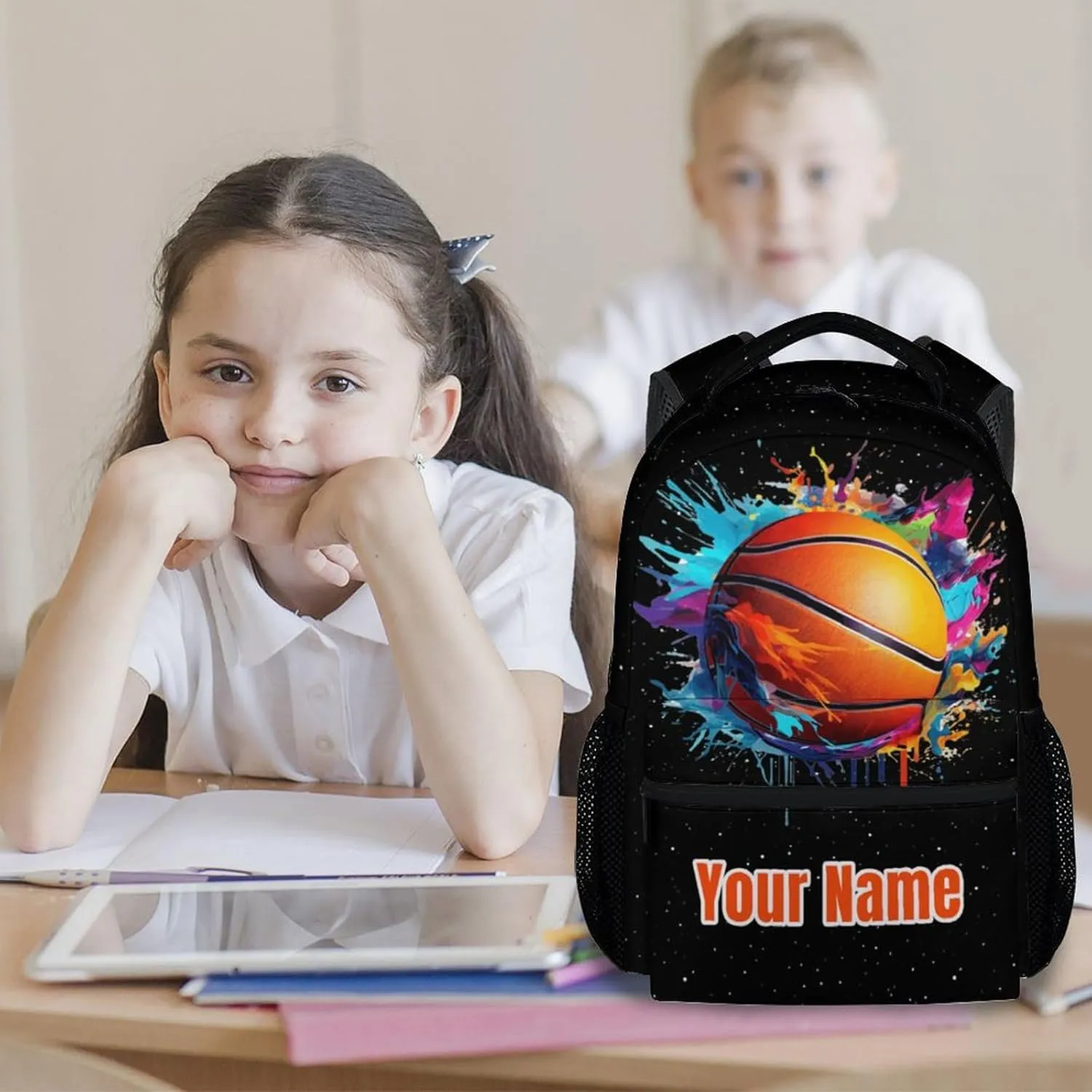 Personalized Kids School Backpack for Boys Girls, Basketball Backpack for School Primary, 17 Inch Custom Sport Backpack with Adjustable Straps, Durable, Lightweight, Large Capacity