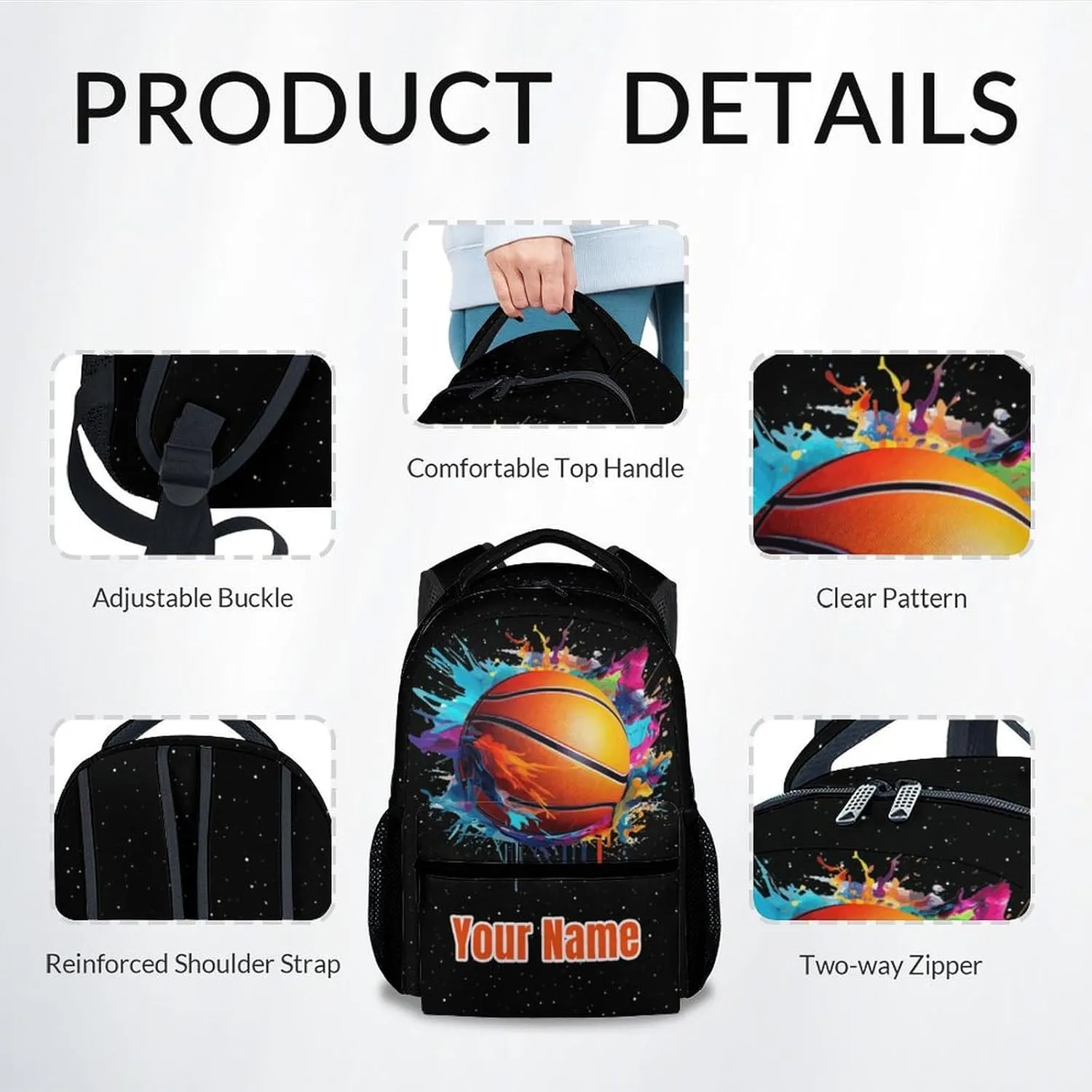 Personalized Kids School Backpack for Boys Girls, Basketball Backpack for School Primary, 17 Inch Custom Sport Backpack with Adjustable Straps, Durable, Lightweight, Large Capacity