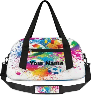 Personalized Kids Sport Duffel Bag Custom Name Weekender Overnight Bags for Boys Girls Teens Watercolor Soccer Gym Bag Carry On Workout Travel Bag