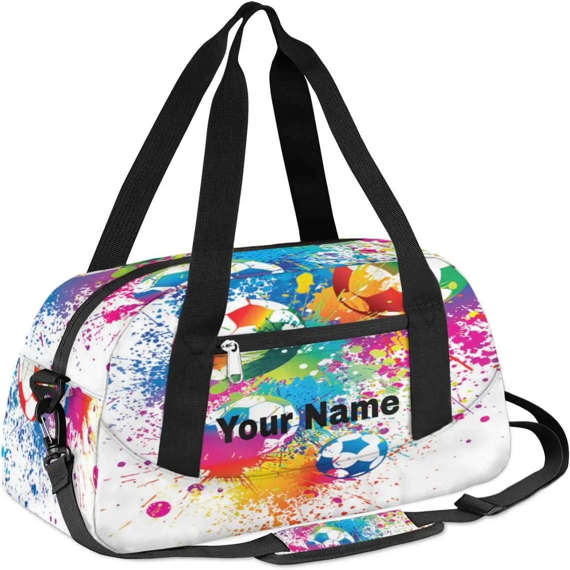 Personalized Kids Sport Duffel Bag Custom Name Weekender Overnight Bags for Boys Girls Teens Watercolor Soccer Gym Bag Carry On Workout Travel Bag