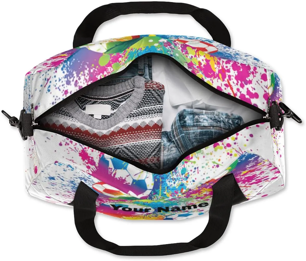 Personalized Kids Sport Duffel Bag Custom Name Weekender Overnight Bags for Boys Girls Teens Watercolor Soccer Gym Bag Carry On Workout Travel Bag