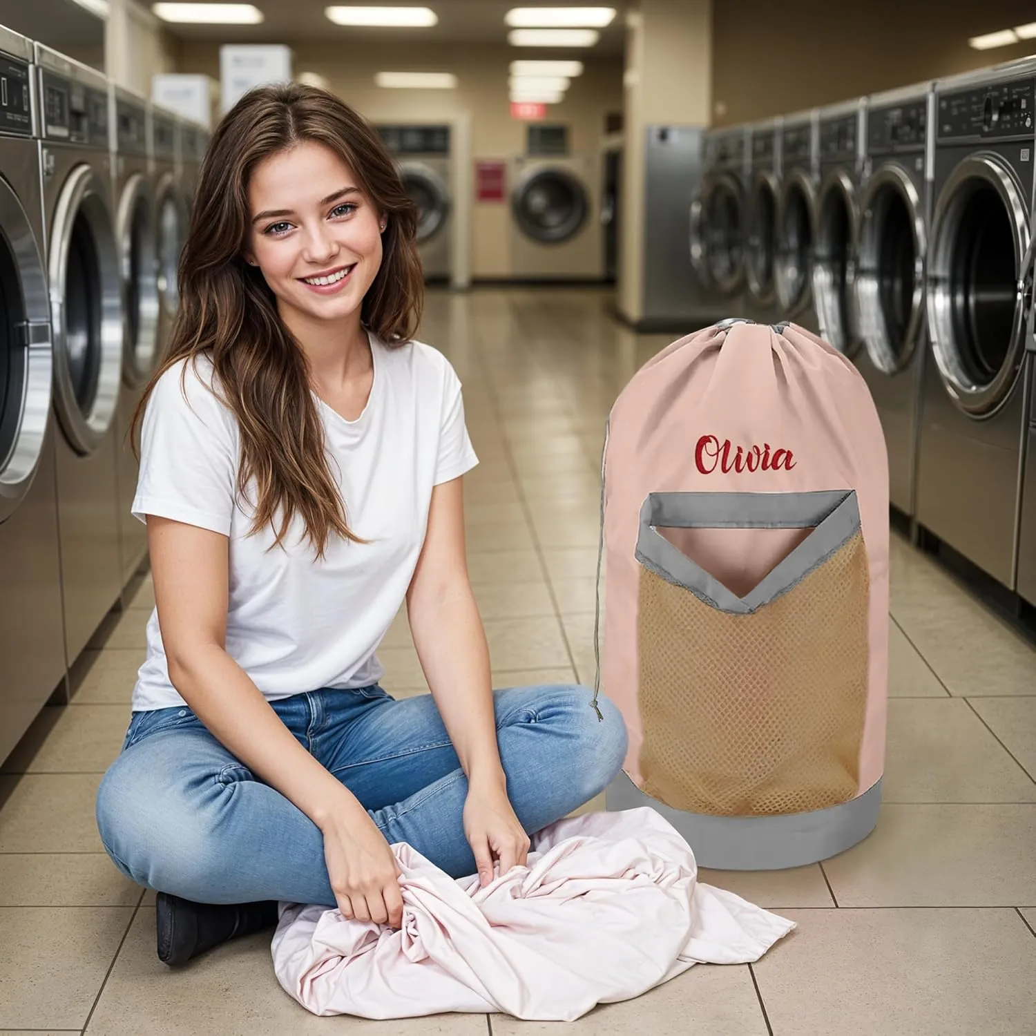 Personalized Laundry Bag Heavy Duty Custom Graduation University XL Bag Backpack with Hanging Shoulder Strap & Mesh Pocket - Back to School College Graduation Gift - Choose Your Font & Thread Color