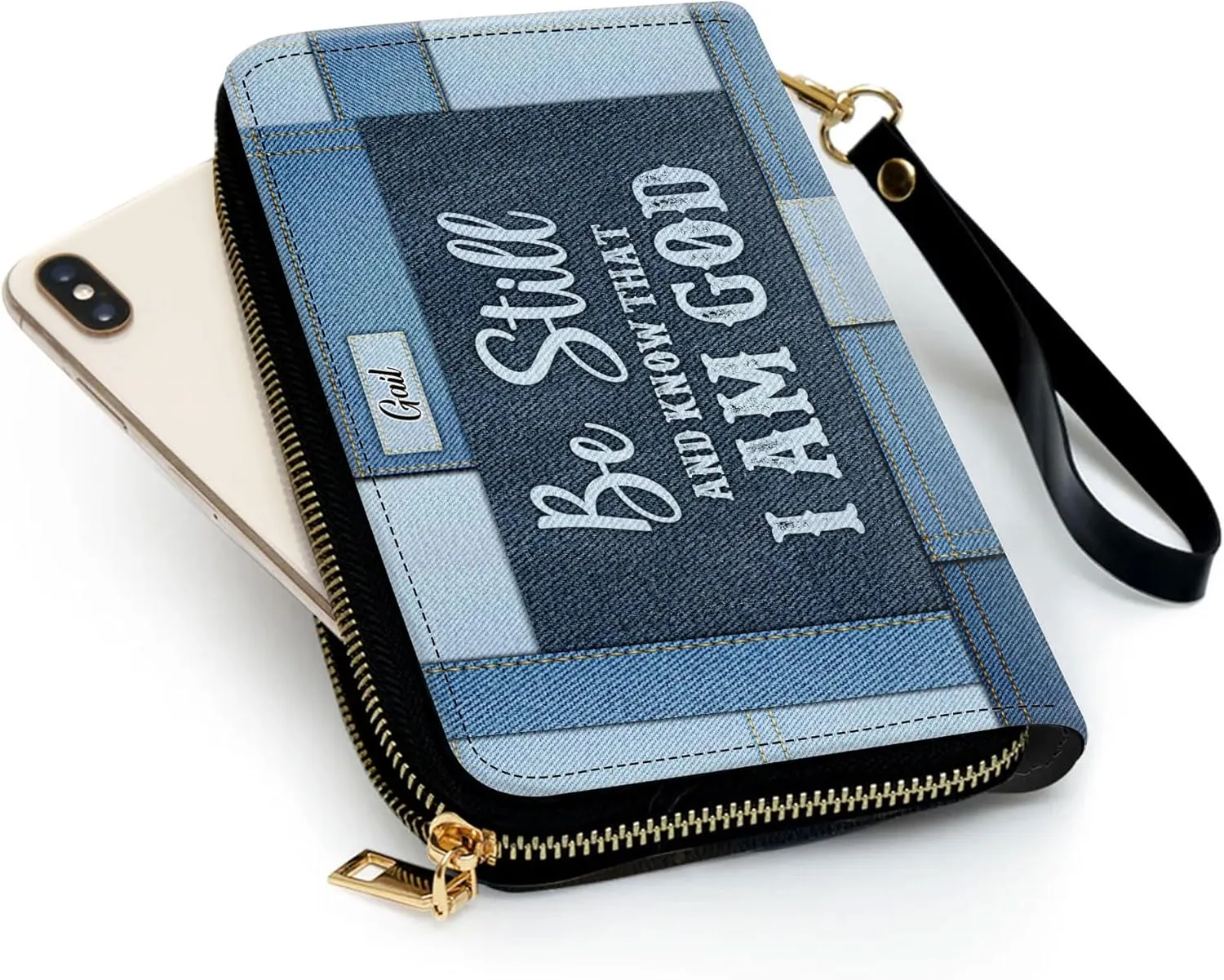 Personalized Leather Bible Clutch Wristlet Wallet for Women – Custom Name Christian Gifts, Ideal Religious Purse for Church, Mother’s Day Gift (Be Still I Am God)