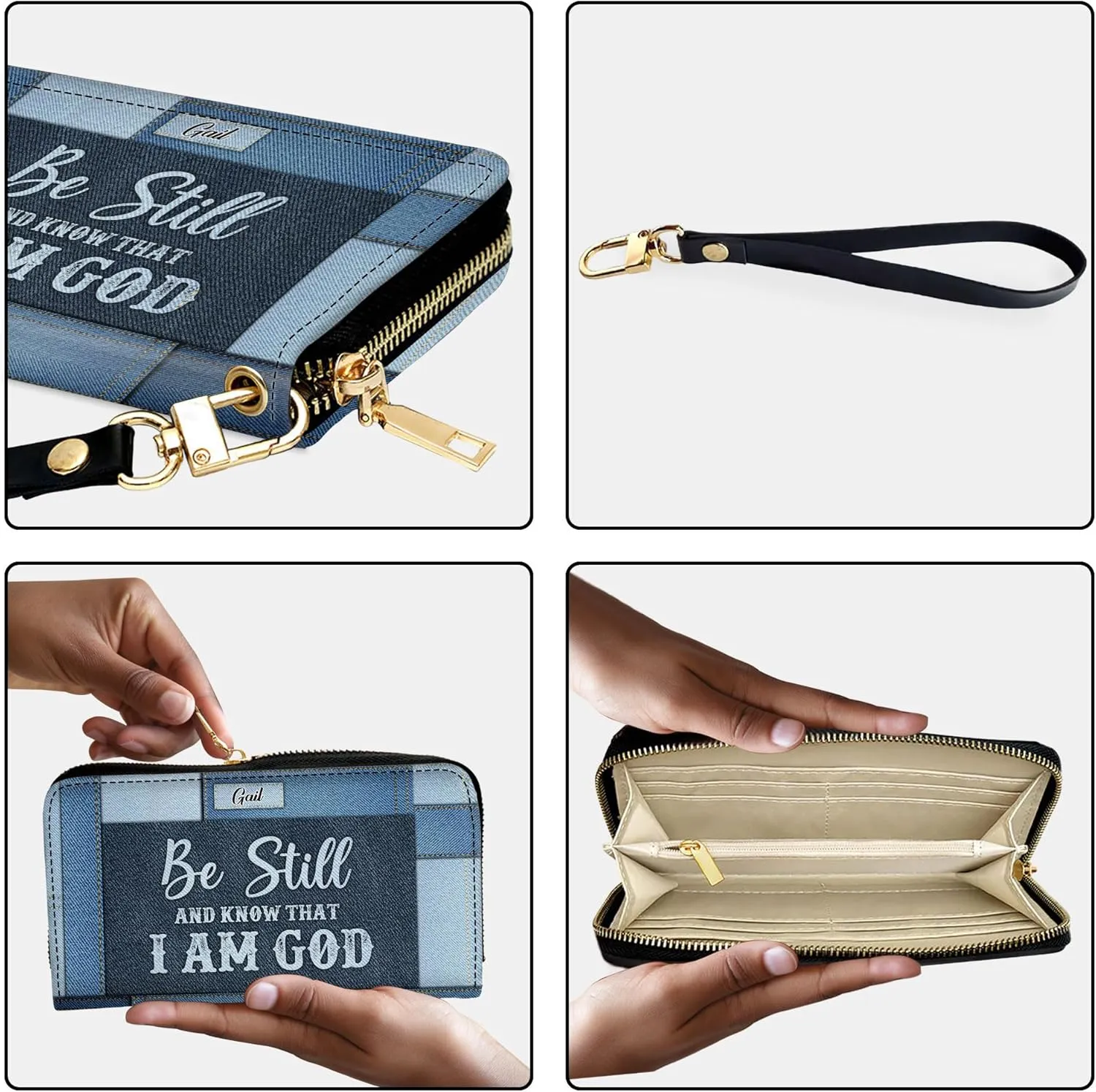 Personalized Leather Bible Clutch Wristlet Wallet for Women – Custom Name Christian Gifts, Ideal Religious Purse for Church, Mother’s Day Gift (Be Still I Am God)