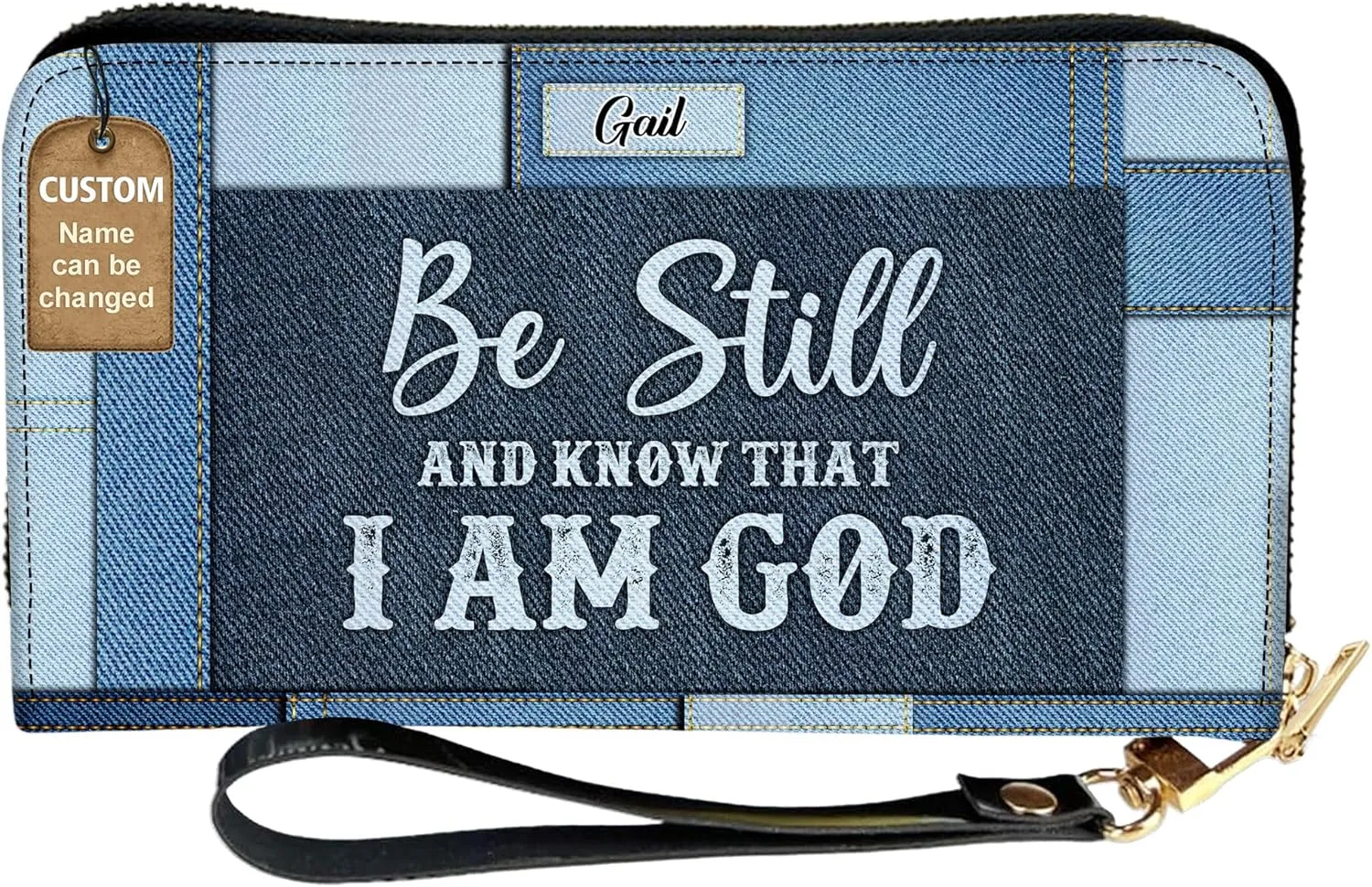 Personalized Leather Bible Clutch Wristlet Wallet for Women – Custom Name Christian Gifts, Ideal Religious Purse for Church, Mother’s Day Gift (Be Still I Am God)