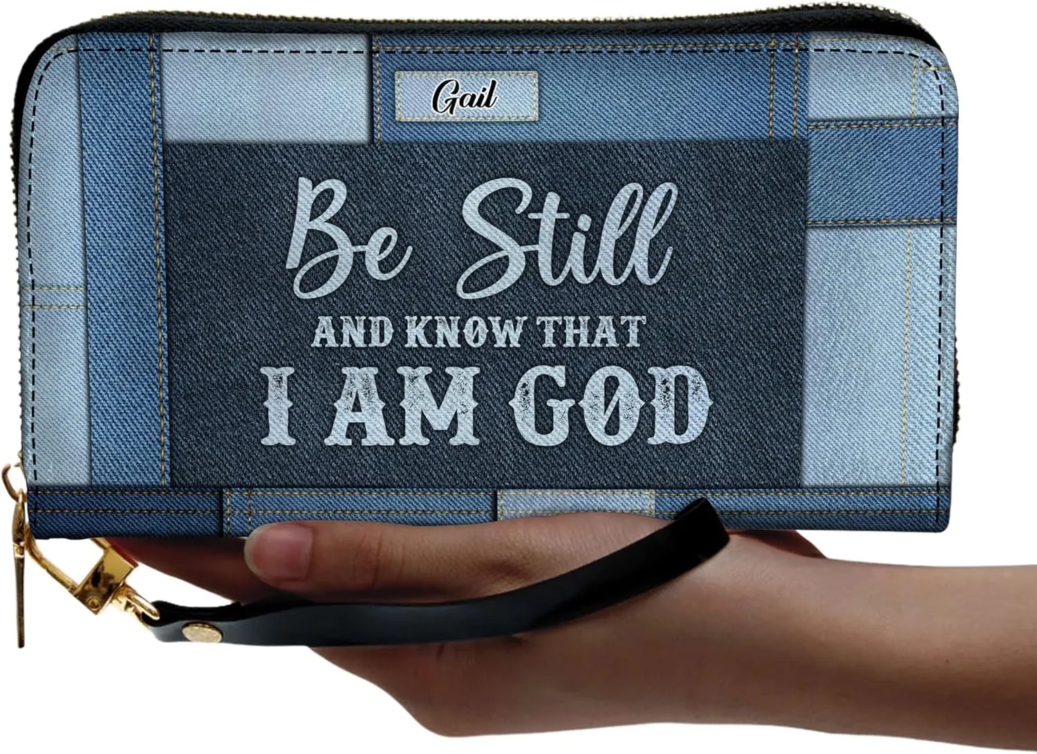 Personalized Leather Bible Clutch Wristlet Wallet for Women – Custom Name Christian Gifts, Ideal Religious Purse for Church, Mother’s Day Gift (Be Still I Am God)