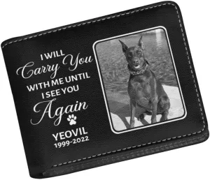 Personalized Leather Black and White Pet Face Wallet For Men Bifold Wallets with Name Date I Will Carry You With Me Unit I See You Again Sympathy Memorial Gift Personalized Gifts for Dog Lovers
