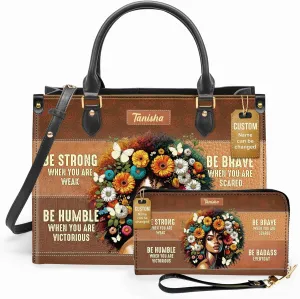Personalized Leather Handbag For Black African Women – Matching Purse and Wallet Set – Mother's Day Gifts for Melanin Woman