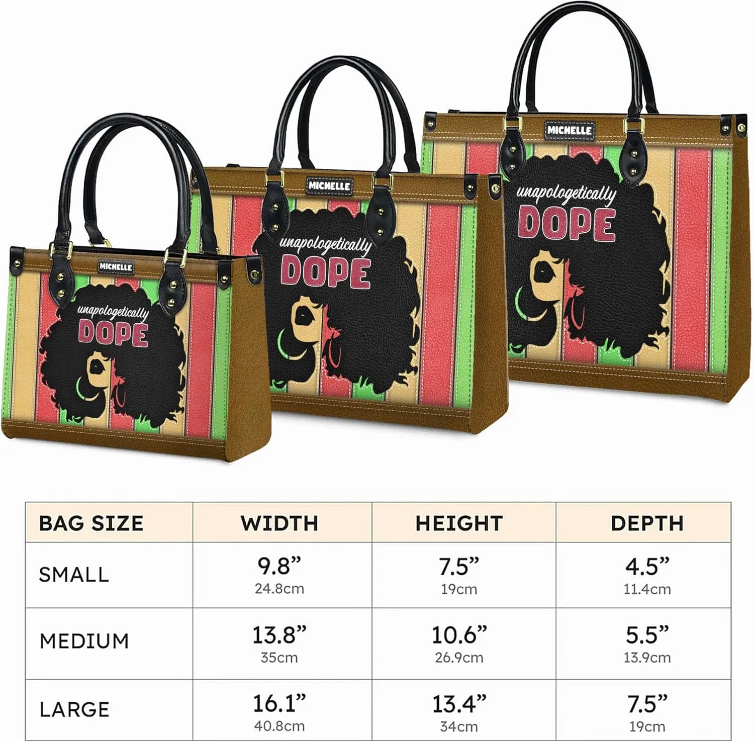 Personalized Leather Handbag For Black African Women – Matching Purse and Wallet Set – Mother's Day Gifts for Melanin Woman