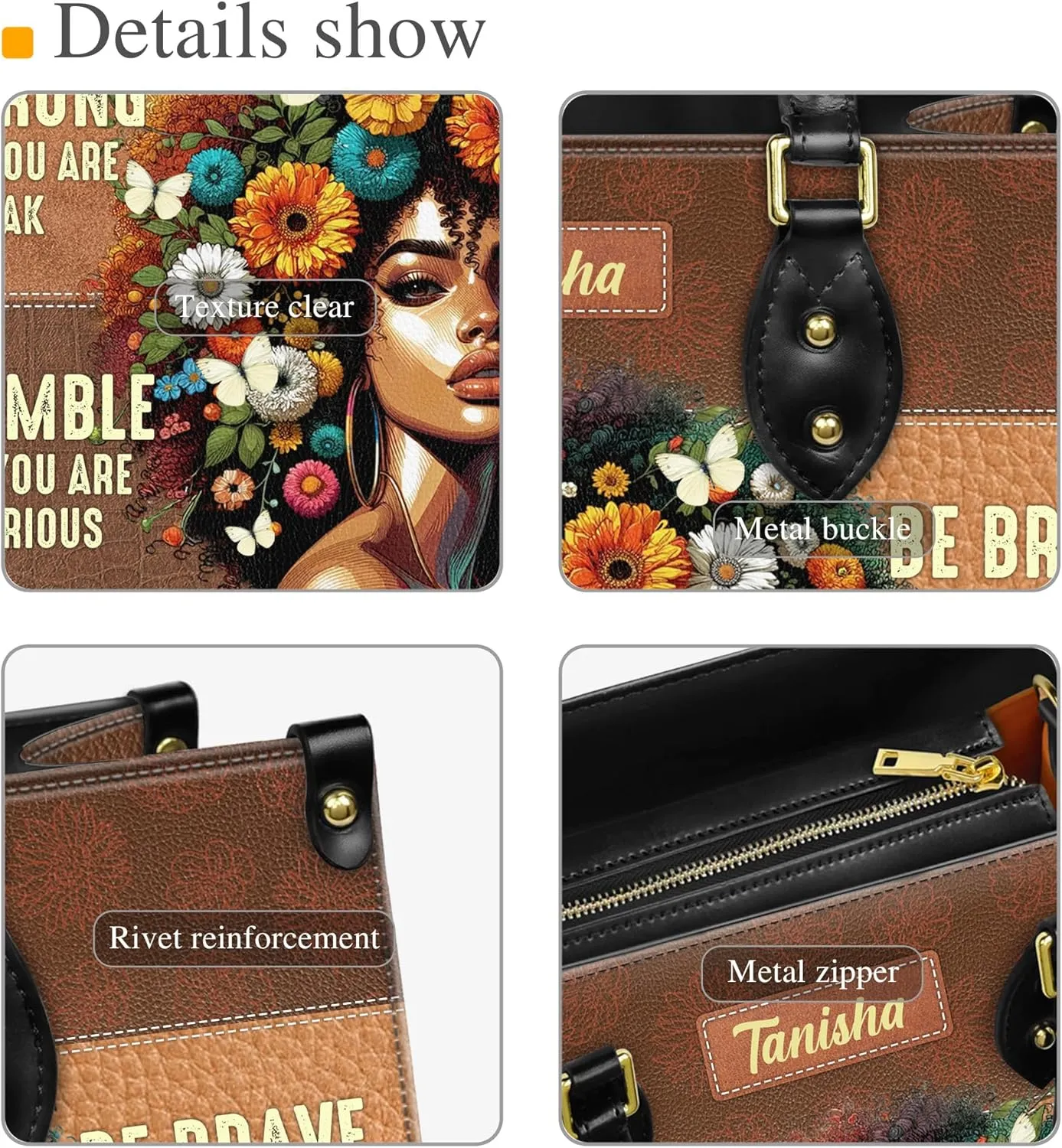 Personalized Leather Handbag For Black African Women – Matching Purse and Wallet Set – Mother's Day Gifts for Melanin Woman