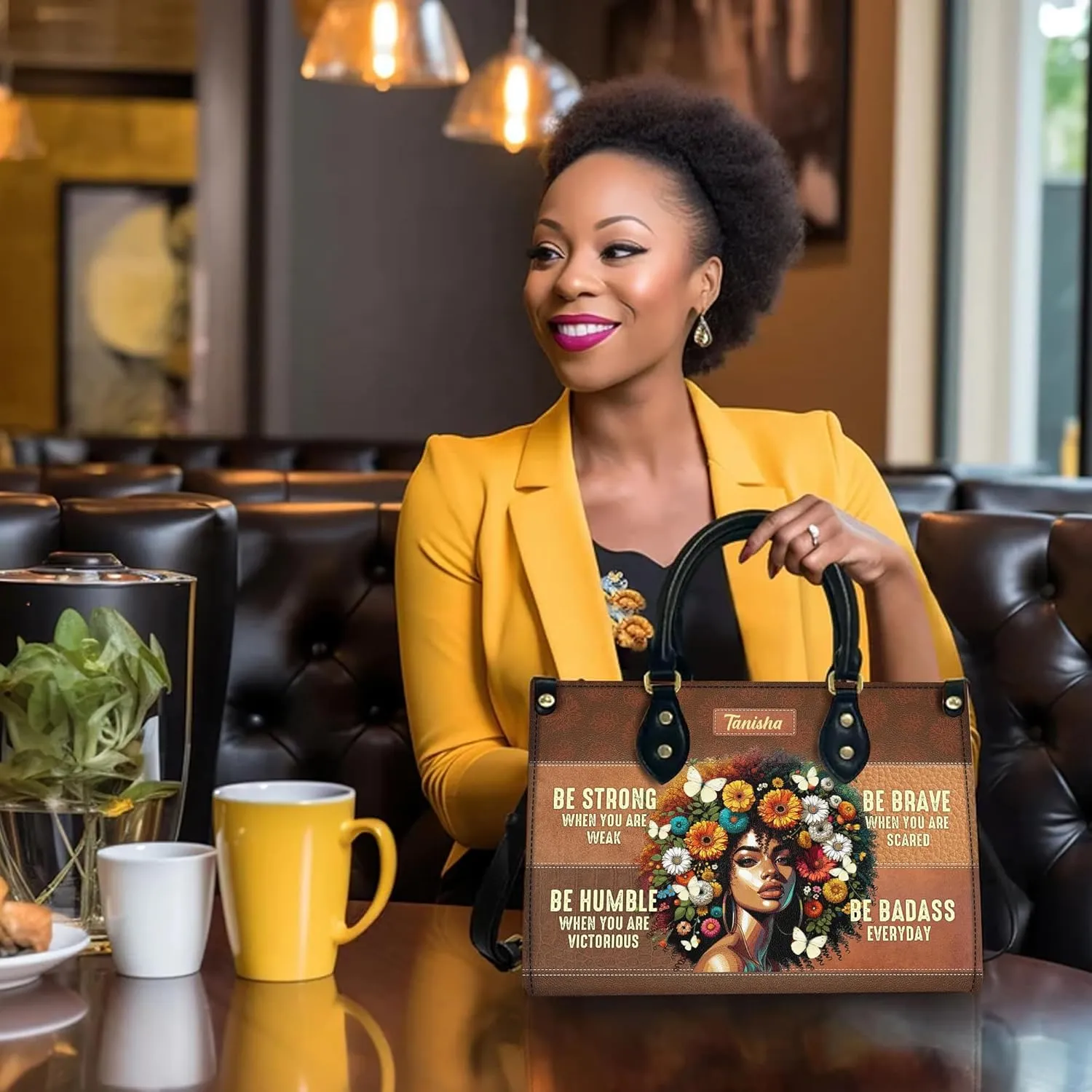 Personalized Leather Handbag For Black African Women – Matching Purse and Wallet Set – Mother's Day Gifts for Melanin Woman