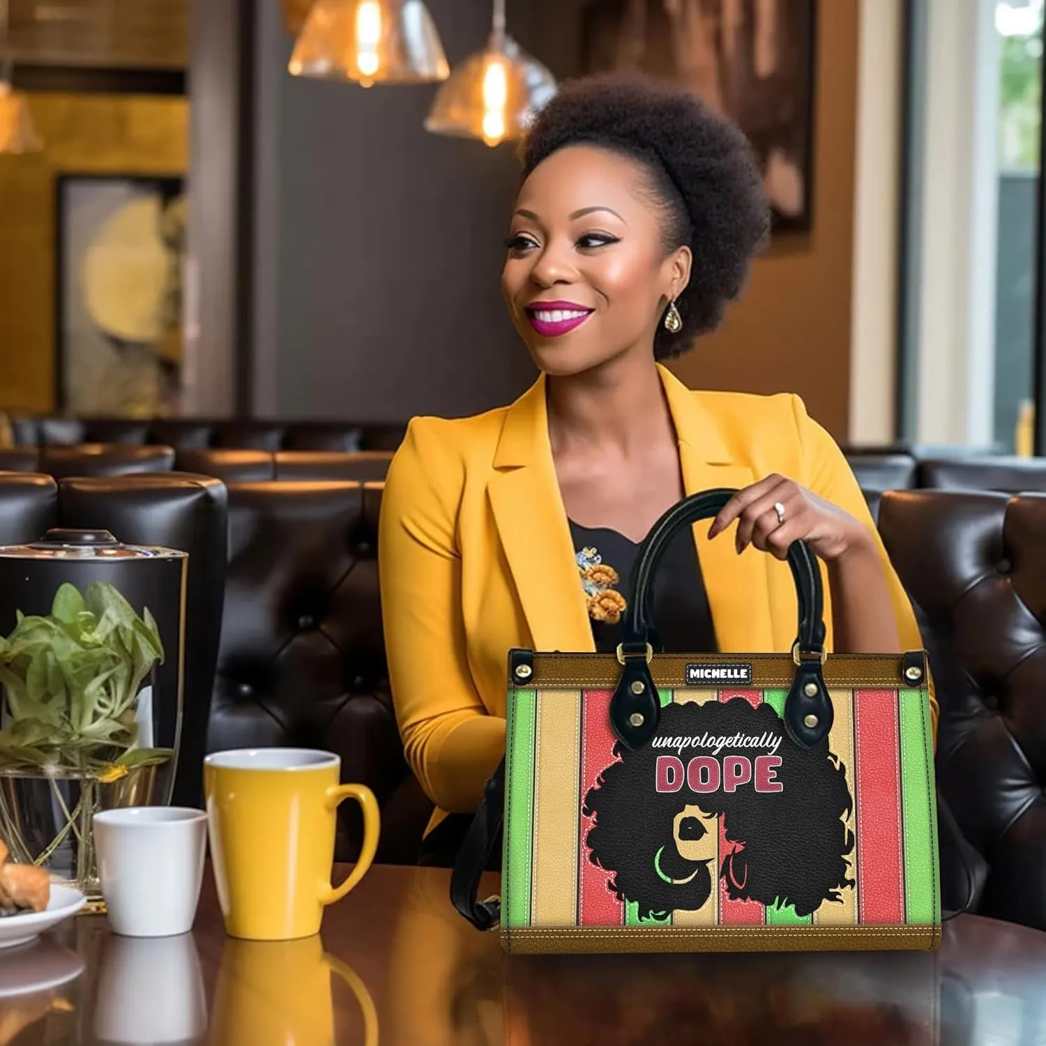Personalized Leather Handbag For Black African Women – Matching Purse and Wallet Set – Mother's Day Gifts for Melanin Woman