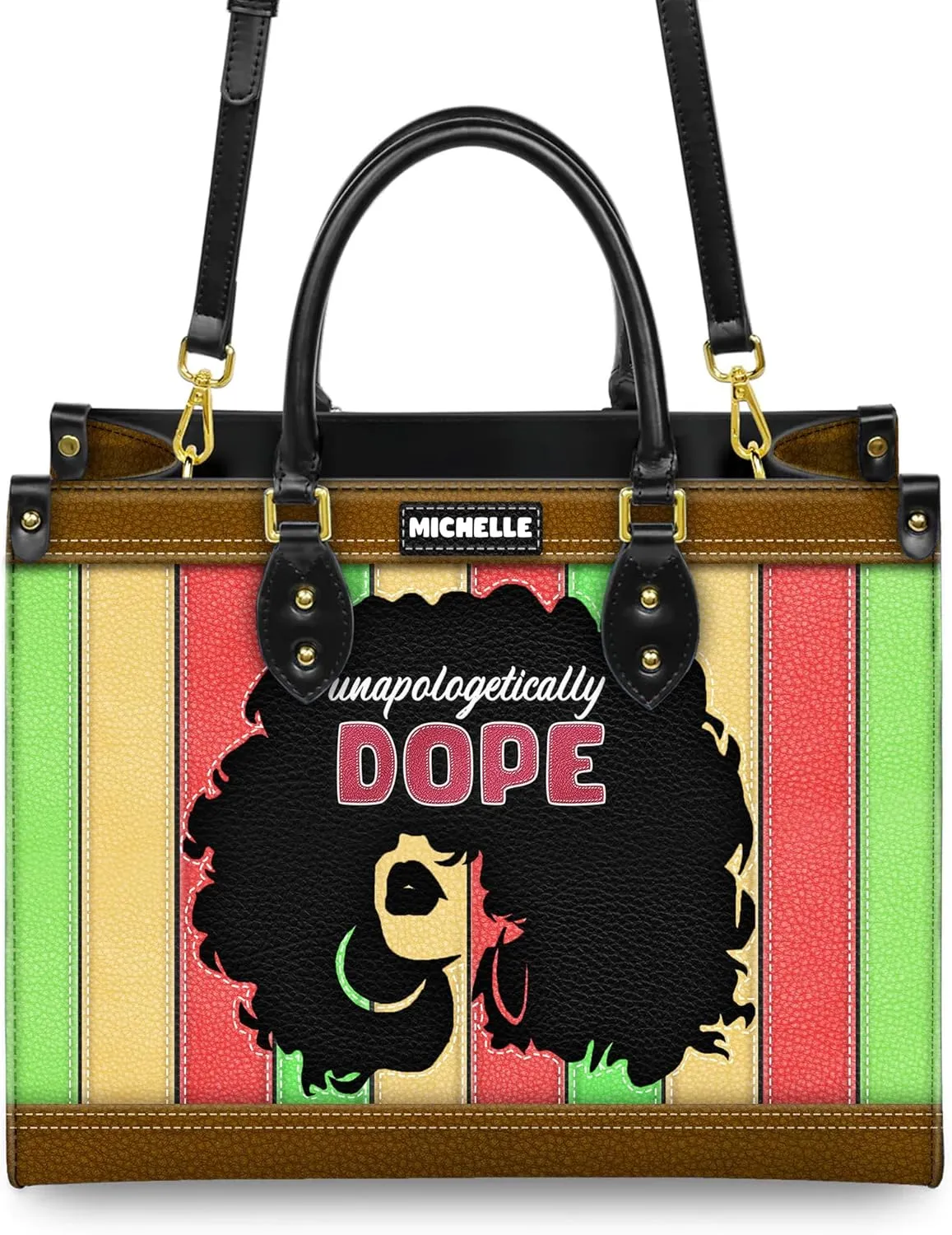 Personalized Leather Handbag For Black African Women – Matching Purse and Wallet Set – Mother's Day Gifts for Melanin Woman