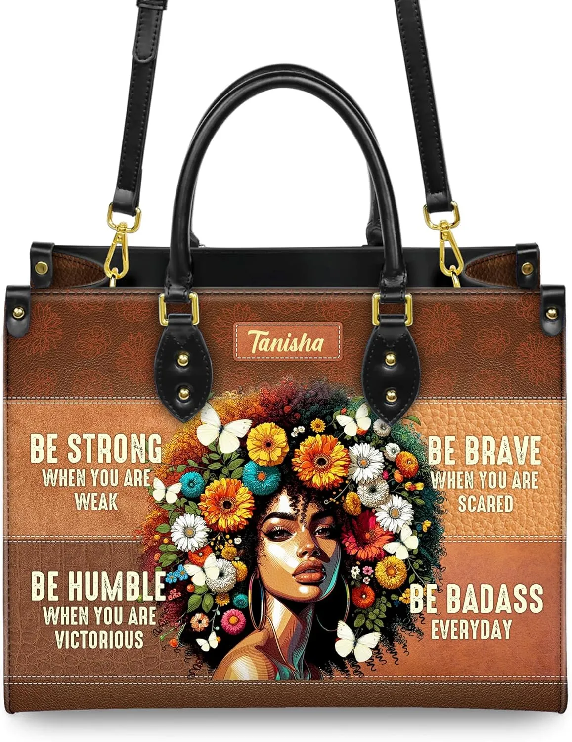 Personalized Leather Handbag For Black African Women – Matching Purse and Wallet Set – Mother's Day Gifts for Melanin Woman