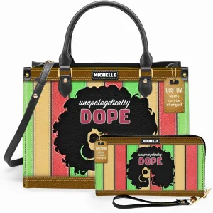 Personalized Leather Handbag For Black African Women – Matching Purse and Wallet Set – Mother's Day Gifts for Melanin Woman