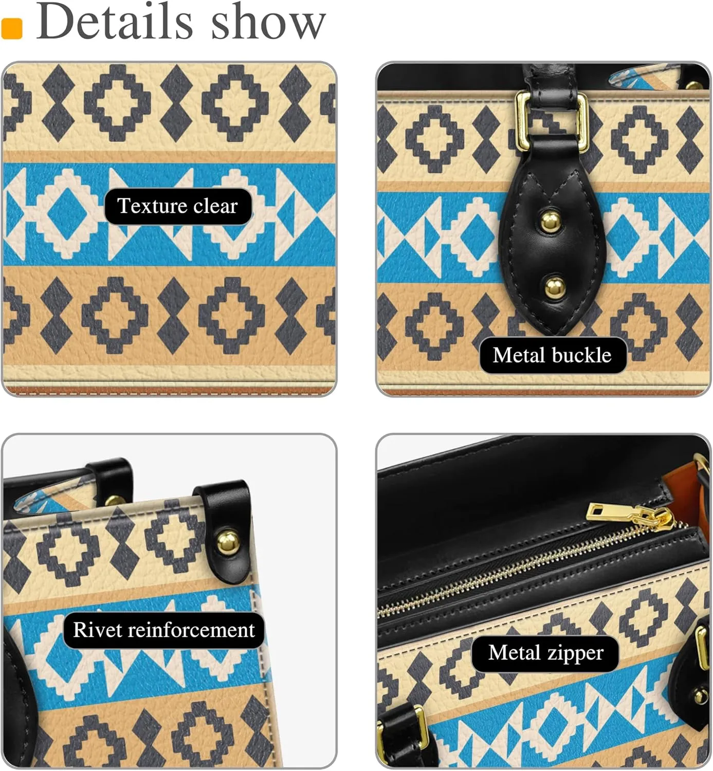 Personalized Leather Handbag for Women – Custom Boho Aztec Purse, Detachable Strap, Mother’s Day Gift