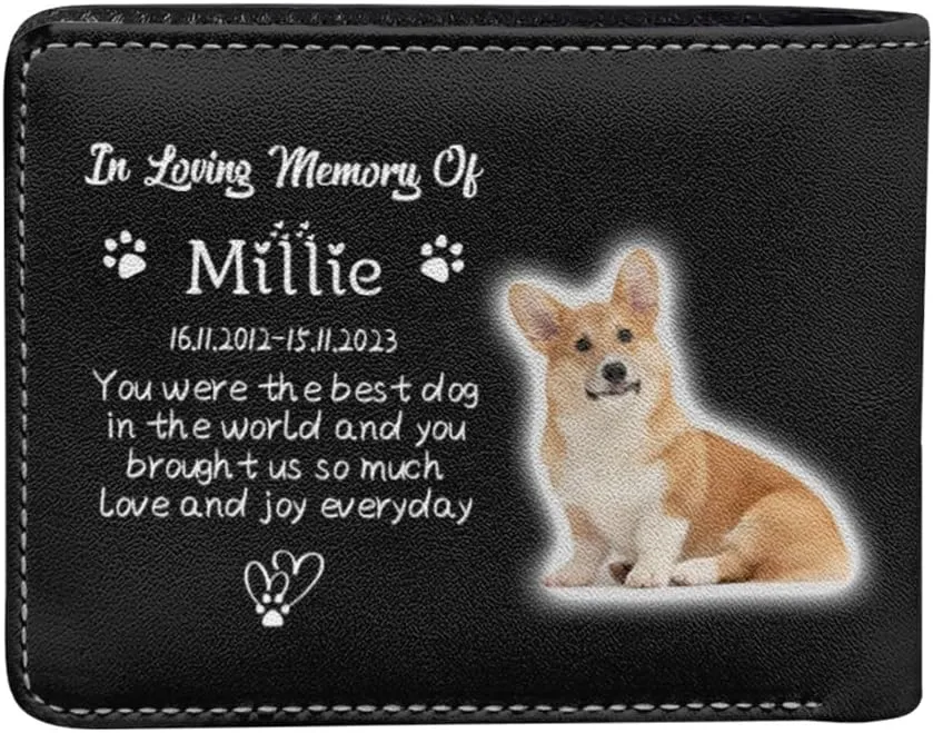 Personalized Leather Pet Face Wallet For Men You Were The Best Dog In The World And You Brought Us So Much Love And Joy Everyday Bifold Leather Wallet for Pet's Dad with Name Memorial Gift for Owner