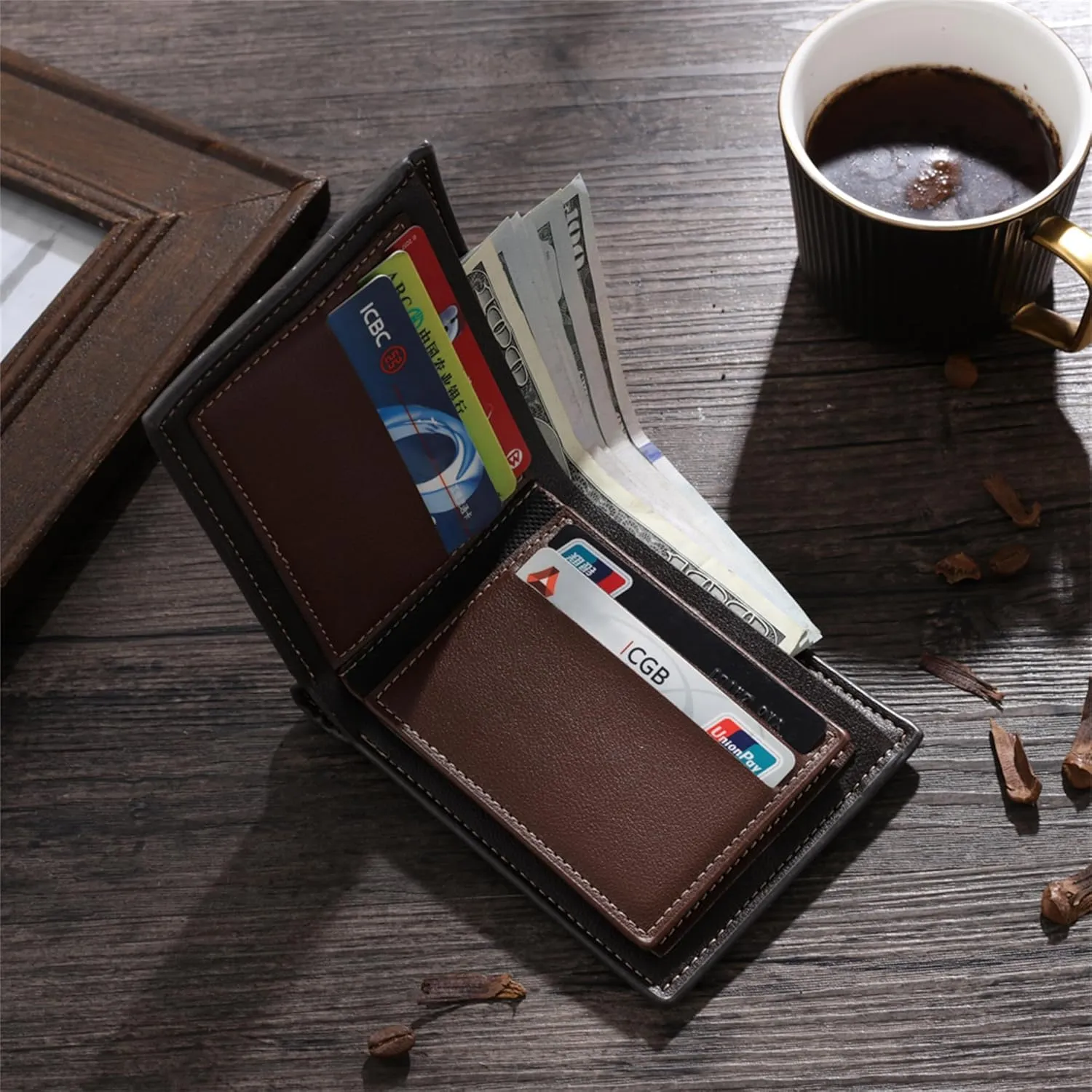 Personalized Leather Wallet for Men with Photo & Custom Name Engraving Men's Wallet Gift for Man Father's Day Birthday (Style 1)