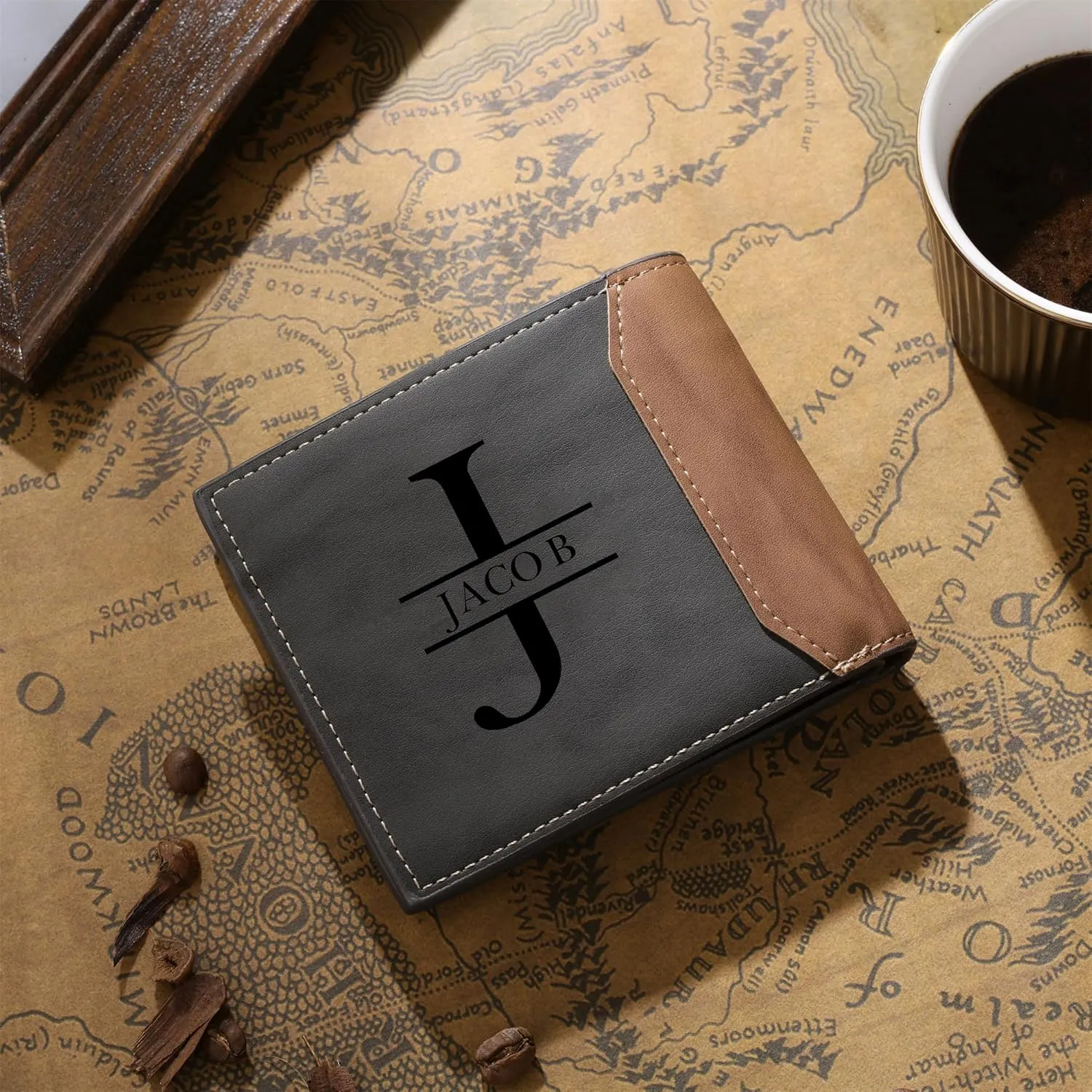 Personalized Leather Wallet for Men with Photo & Custom Name Engraving Men's Wallet Gift for Man Father's Day Birthday (Style 1)