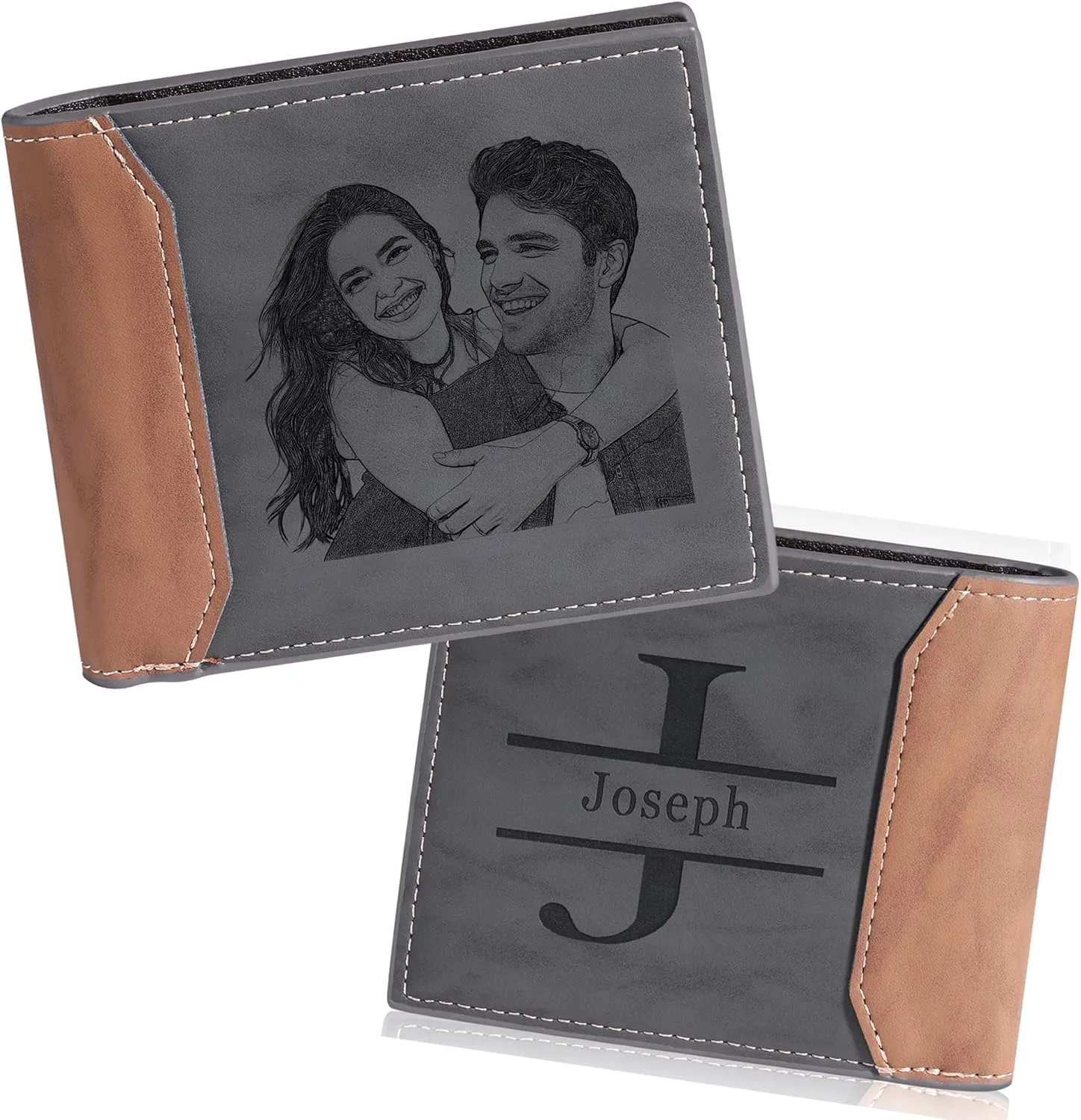 Personalized Leather Wallet for Men with Photo & Custom Name Engraving Men's Wallet Gift for Man Father's Day Birthday (Style 1)