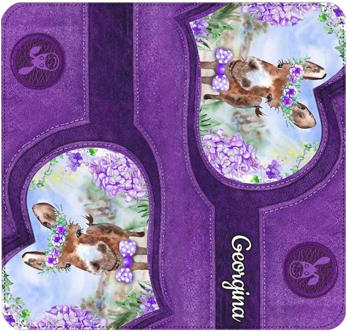 Personalized Name Clutch Wristlet with Strap, Custom Purple Flowers And Dog Wallet Cluth with Zipper Closure