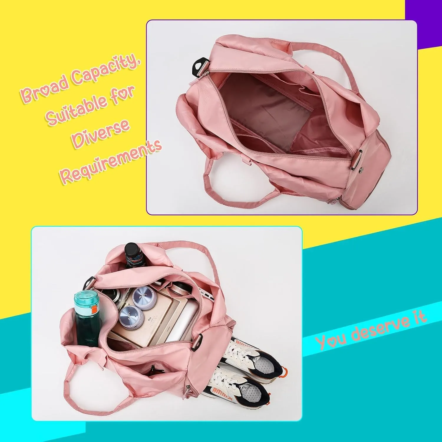Personalized Name Dance Ballet Yoga Bag, Cute Travel Duffel Bag, Sport Duffle Gym Cheerleader Bag, Weekender Overnight Bag Gift, Custom Chenille Letter Name Girls Boys Kids Teenager (Style 2)