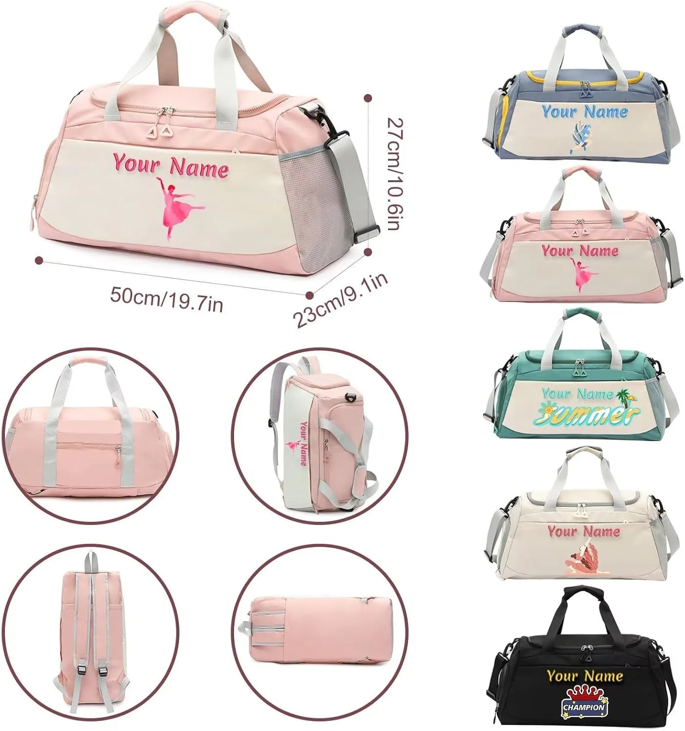 Personalized Name Sport Duffel, Multifunctional Gym Bag, Customizable Weekend Travel Bag