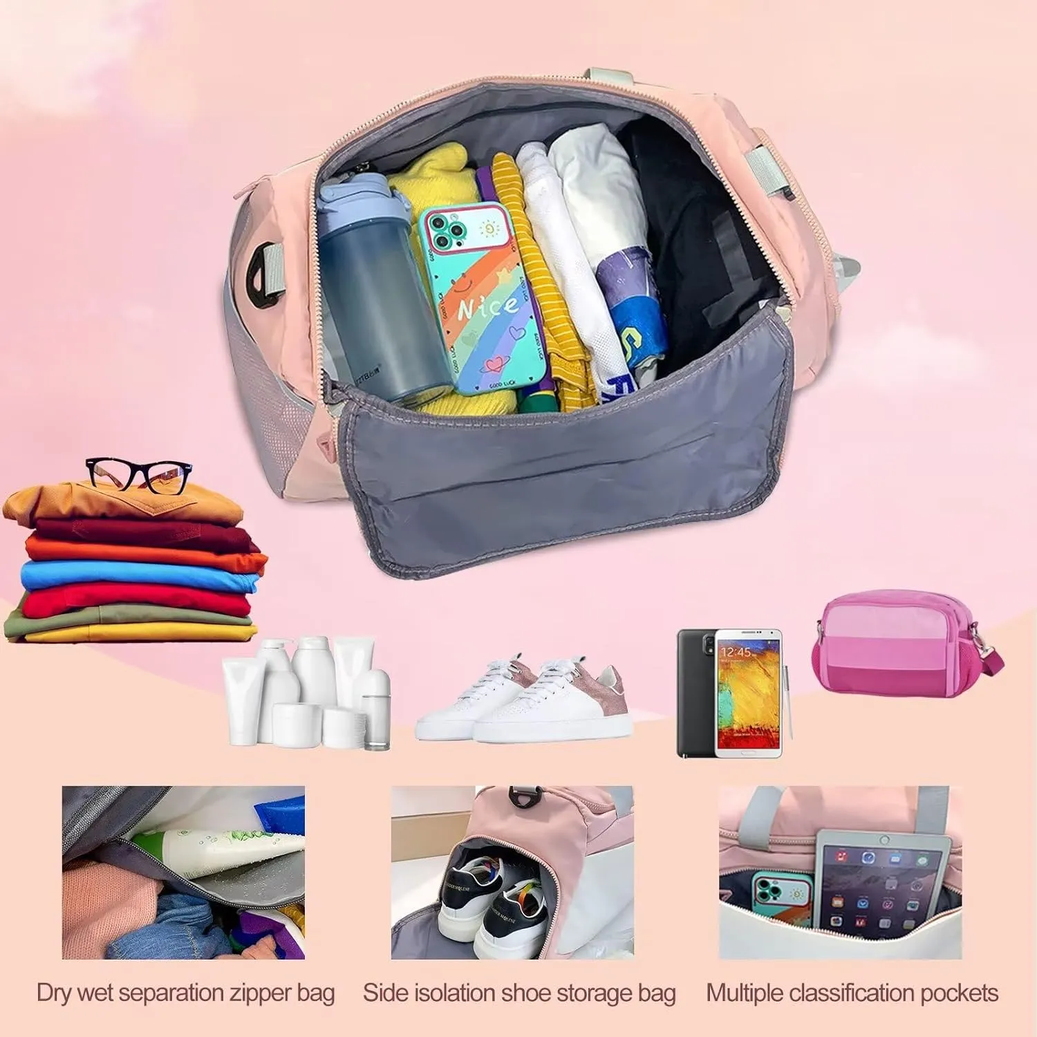 Personalized Name Sport Duffel, Multifunctional Gym Bag, Customizable Weekend Travel Bag