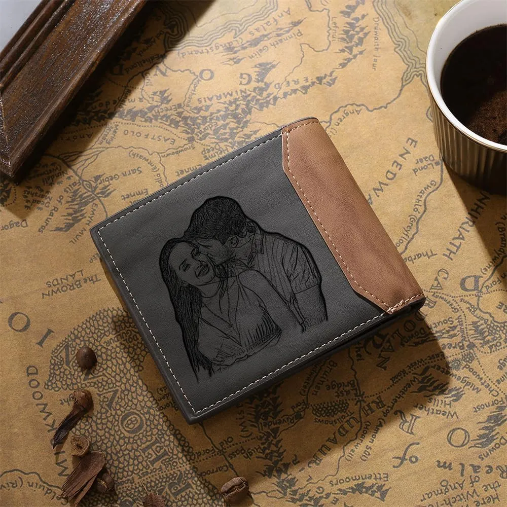 Personalized Photo Mens Wallets Leather: Custom Initial Name Bi-fold Wallet for Men Father - Men's wallets Wallet for Dad Boyfriend Grandpa Birthday Gift (Gray 2 Photo)
