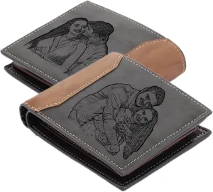 Personalized Photo Mens Wallets Leather: Custom Initial Name Bi-fold Wallet for Men Father - Men's wallets Wallet for Dad Boyfriend Grandpa Birthday Gift (Gray 2 Photo)