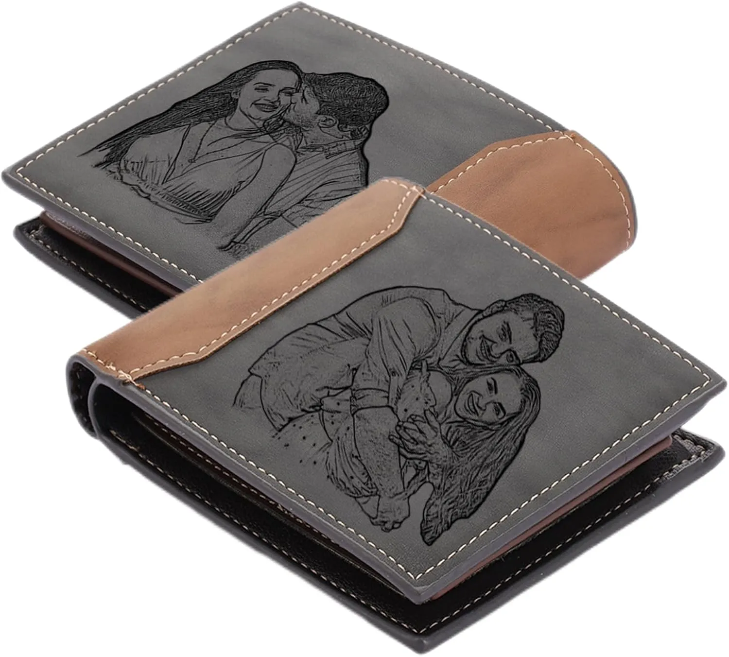 Personalized Photo Mens Wallets Leather: Custom Initial Name Bi-fold Wallet for Men Father - Men's wallets Wallet for Dad Boyfriend Grandpa Birthday Gift (Gray 2 Photo)