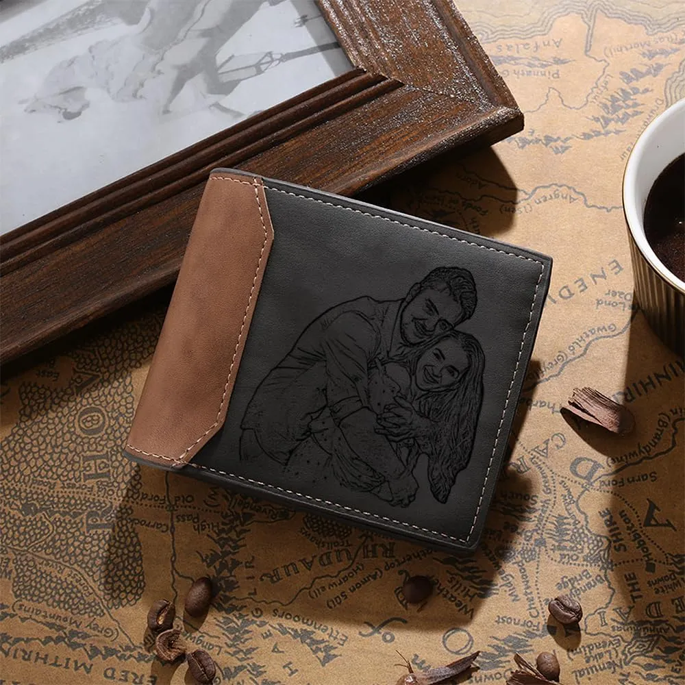 Personalized Photo Mens Wallets Leather: Custom Initial Name Bi-fold Wallet for Men Father - Men's wallets Wallet for Dad Boyfriend Grandpa Birthday Gift (Gray 2 Photo)