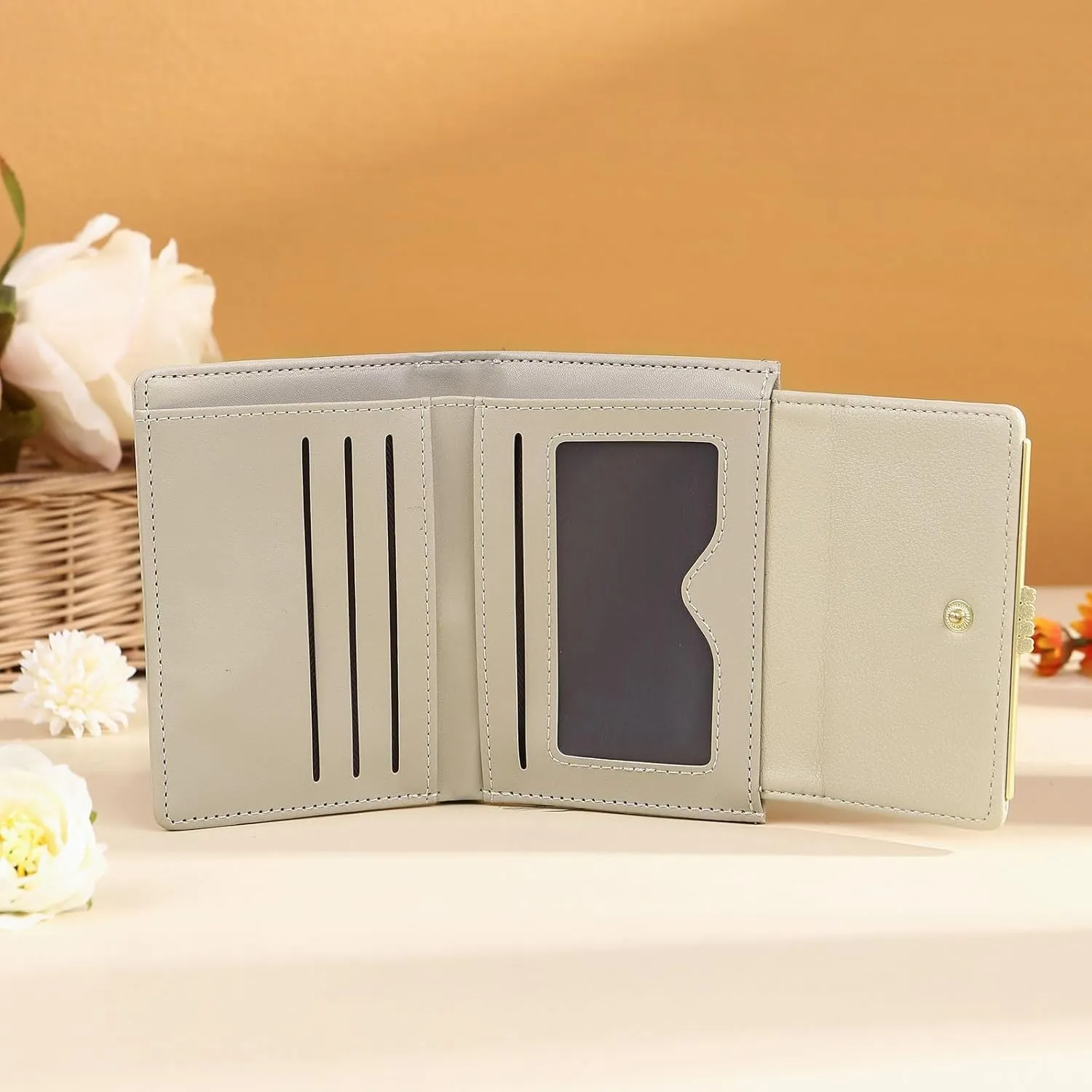 Personalized Photo Small Wallets for Women: Custom Name Picture Leather Womens Wallet -Zipper Coin Pocket Trifold Wallet - Birthday Mothers Day Christmas Gifts for Mom Grandma Ladies (Apricot)