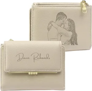 Personalized Photo Small Wallets for Women: Custom Name Picture Leather Womens Wallet -Zipper Coin Pocket Trifold Wallet - Birthday Mothers Day Christmas Gifts for Mom Grandma Ladies (Apricot)