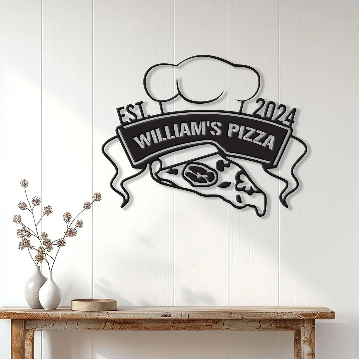 Personalized Pizza Metal Sign, Pizza Hanging Sign Outdoor Porch Welcome, Custom Name Wall Fence Yard Patio, Home Office Decor, Gift Birthday, Restaurant Gift