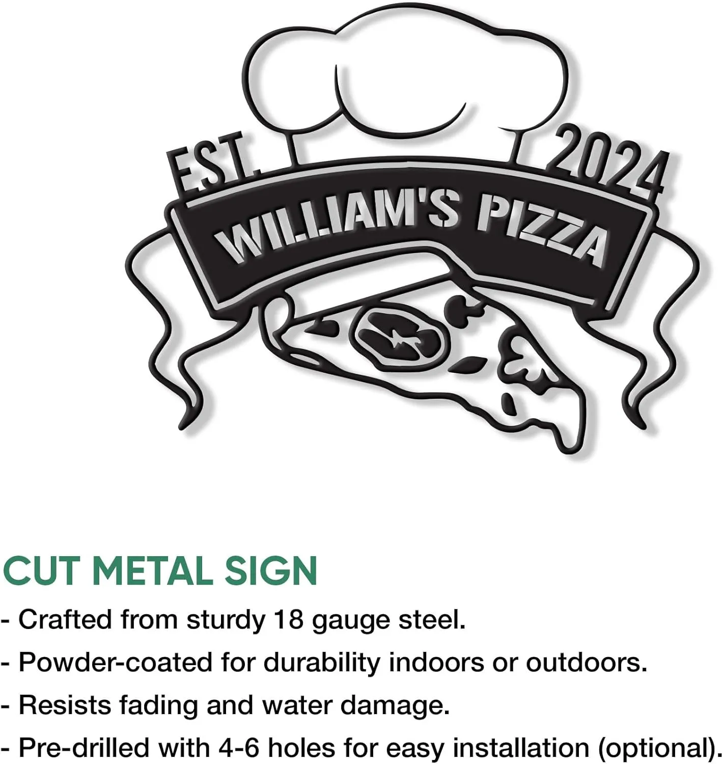 Personalized Pizza Metal Sign, Pizza Hanging Sign Outdoor Porch Welcome, Custom Name Wall Fence Yard Patio, Home Office Decor, Gift Birthday, Restaurant Gift