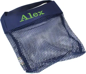 Personalized Seashell Collection Bag - Mesh Beach Shell Bag - Custom Monogrammed Vacation Gear (Navy Blue)