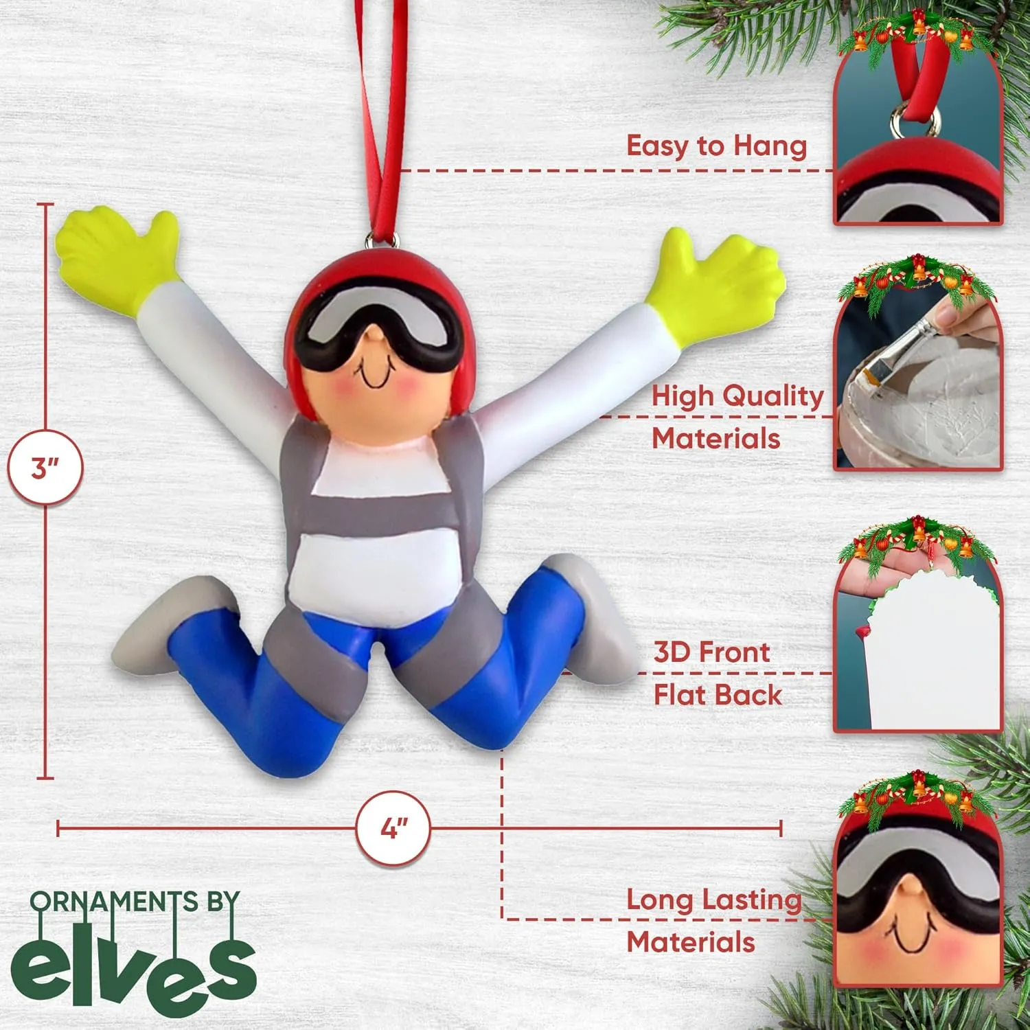 Personalized Skydiver Ornament 2025 – Custom for Men, Boys, or Adventure Lovers – Fun Parachuting Keepsake for Extreme Sports Fans
