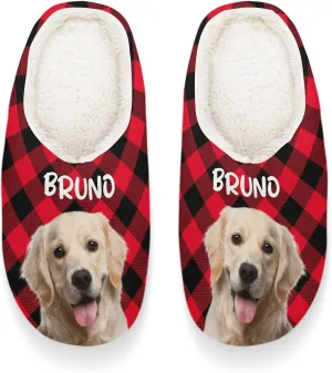 Personalized Slippers, Custom Non-slip Indoor Shoes with Pet Face and Name, for Christmas Pet Owners, Dog Mom Dad