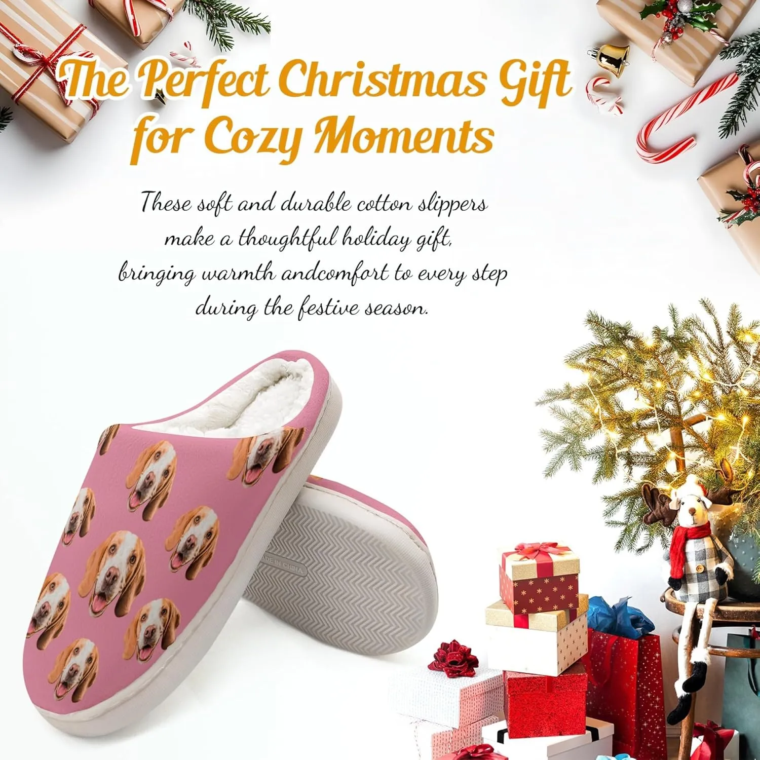 Personalized Slippers, Custom Non-slip Indoor Shoes with Pet Face and Name, for Christmas Pet Owners, Dog Mom Dad