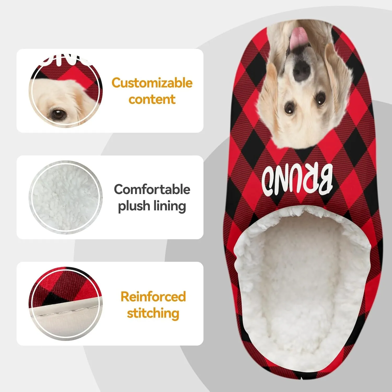 Personalized Slippers, Custom Non-slip Indoor Shoes with Pet Face and Name, for Christmas Pet Owners, Dog Mom Dad