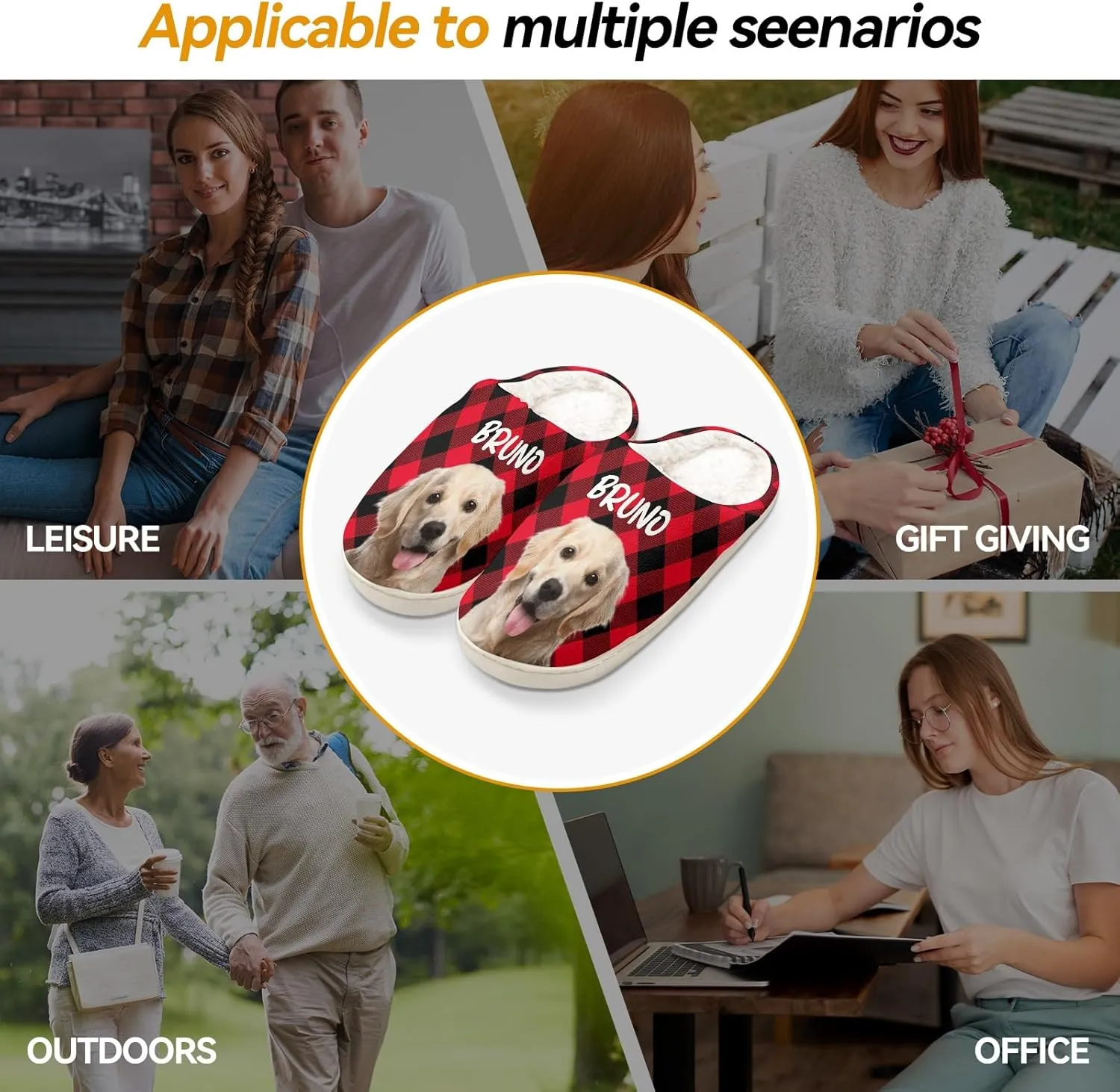 Personalized Slippers, Custom Non-slip Indoor Shoes with Pet Face and Name, for Christmas Pet Owners, Dog Mom Dad