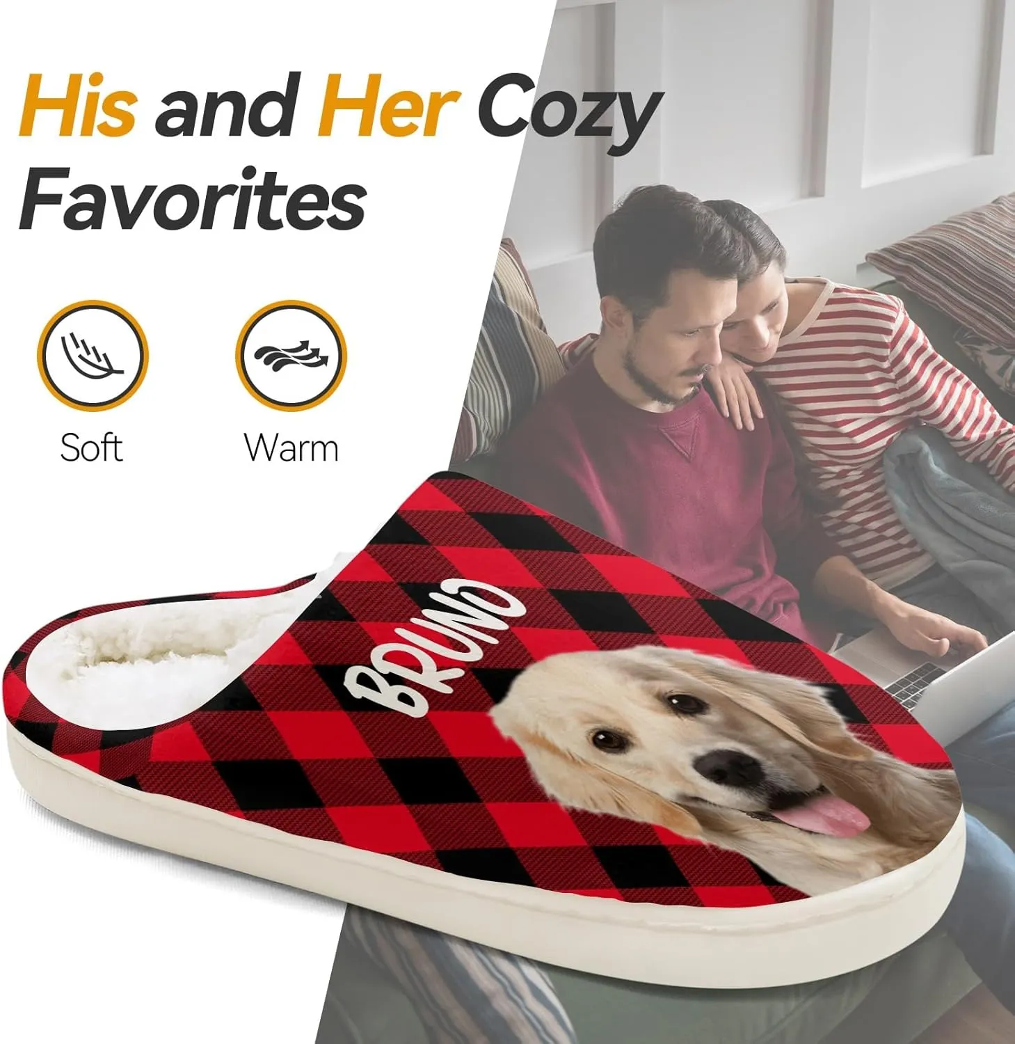 Personalized Slippers, Custom Non-slip Indoor Shoes with Pet Face and Name, for Christmas Pet Owners, Dog Mom Dad
