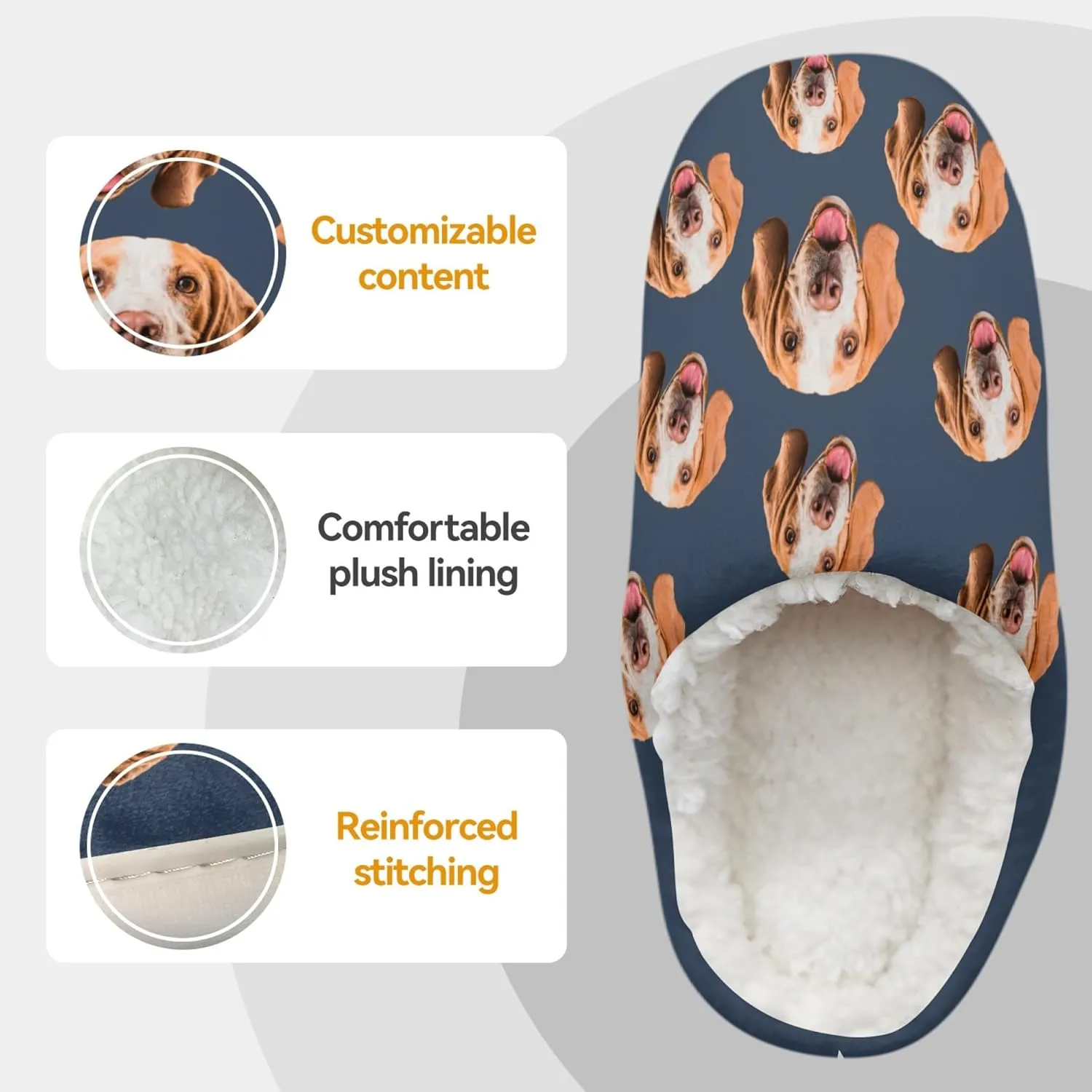 Personalized Slippers, Custom Non-slip Indoor Shoes with Pet Face and Name, for Christmas Pet Owners, Dog Mom Dad