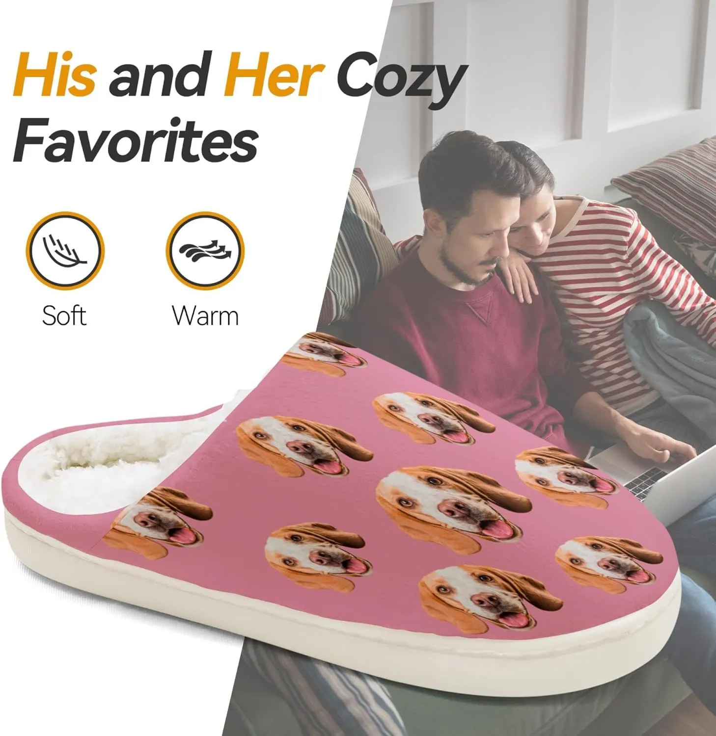 Personalized Slippers, Custom Non-slip Indoor Shoes with Pet Face and Name, for Christmas Pet Owners, Dog Mom Dad