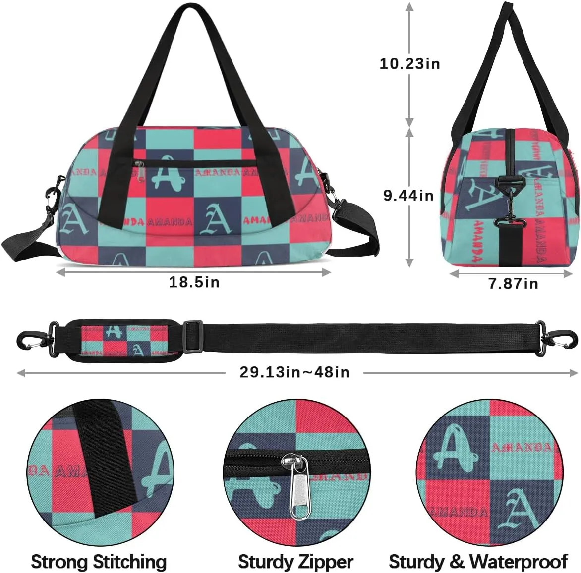Personalized Sport Dance Bag Custom Boys Gym Bag Girls Ballet Dance Bag Customize Travel Duffle Bag with Name Overnight Weekender Bags (Blue Cyan Red)
