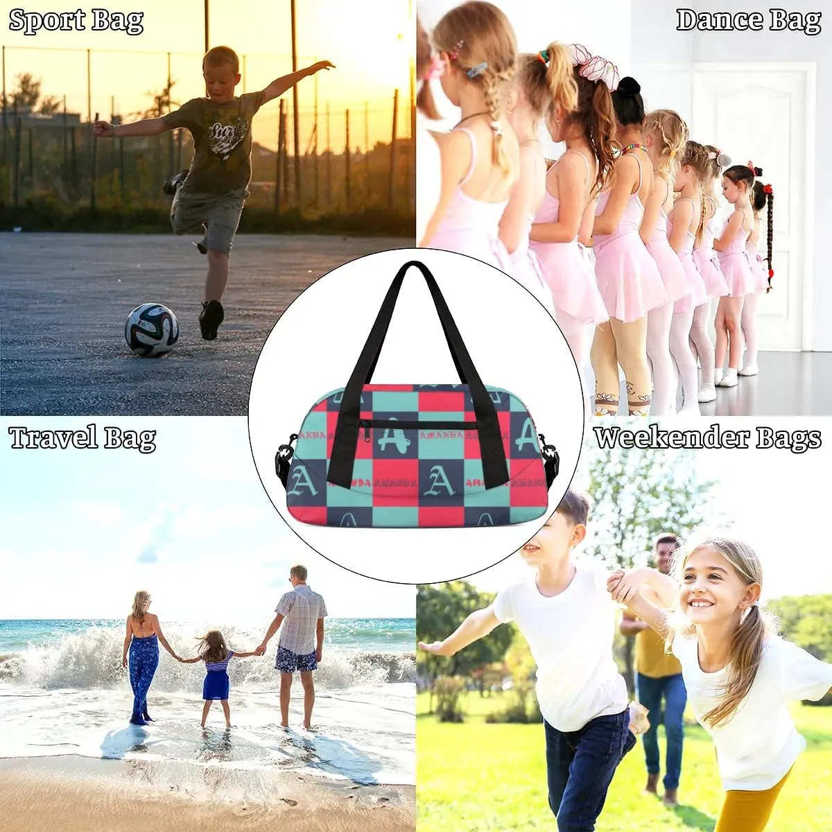 Personalized Sport Dance Bag Custom Boys Gym Bag Girls Ballet Dance Bag Customize Travel Duffle Bag with Name Overnight Weekender Bags (Blue Cyan Red)