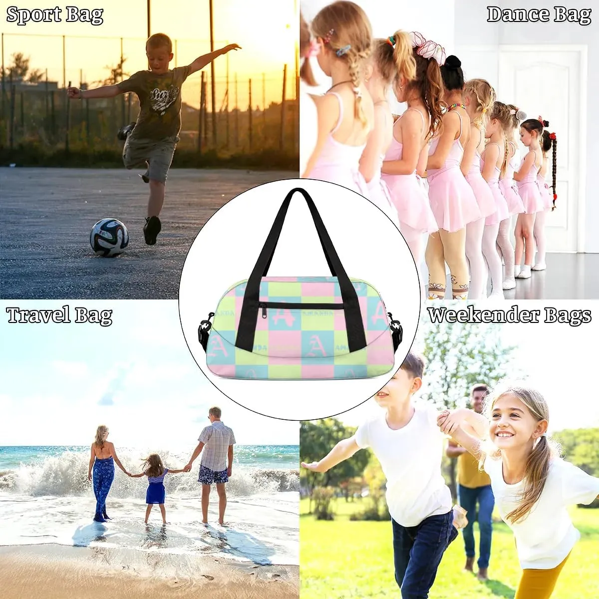 Personalized Sport Dance Bag Custom Boys Gym Bag Girls Ballet Dance Bag Customize Travel Duffle Bag with Name Overnight Weekender Bags (Blue Green Pink)