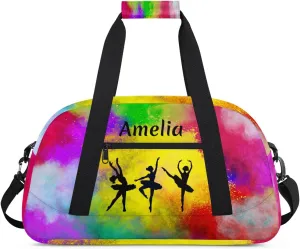Personalized Sport Duffle Bag Dance Bag for Girls, Custom Kids Gym Bag with Name, Fit School Practice, or Overnight Weekender Travel Rainbow Yellow Watercolor
