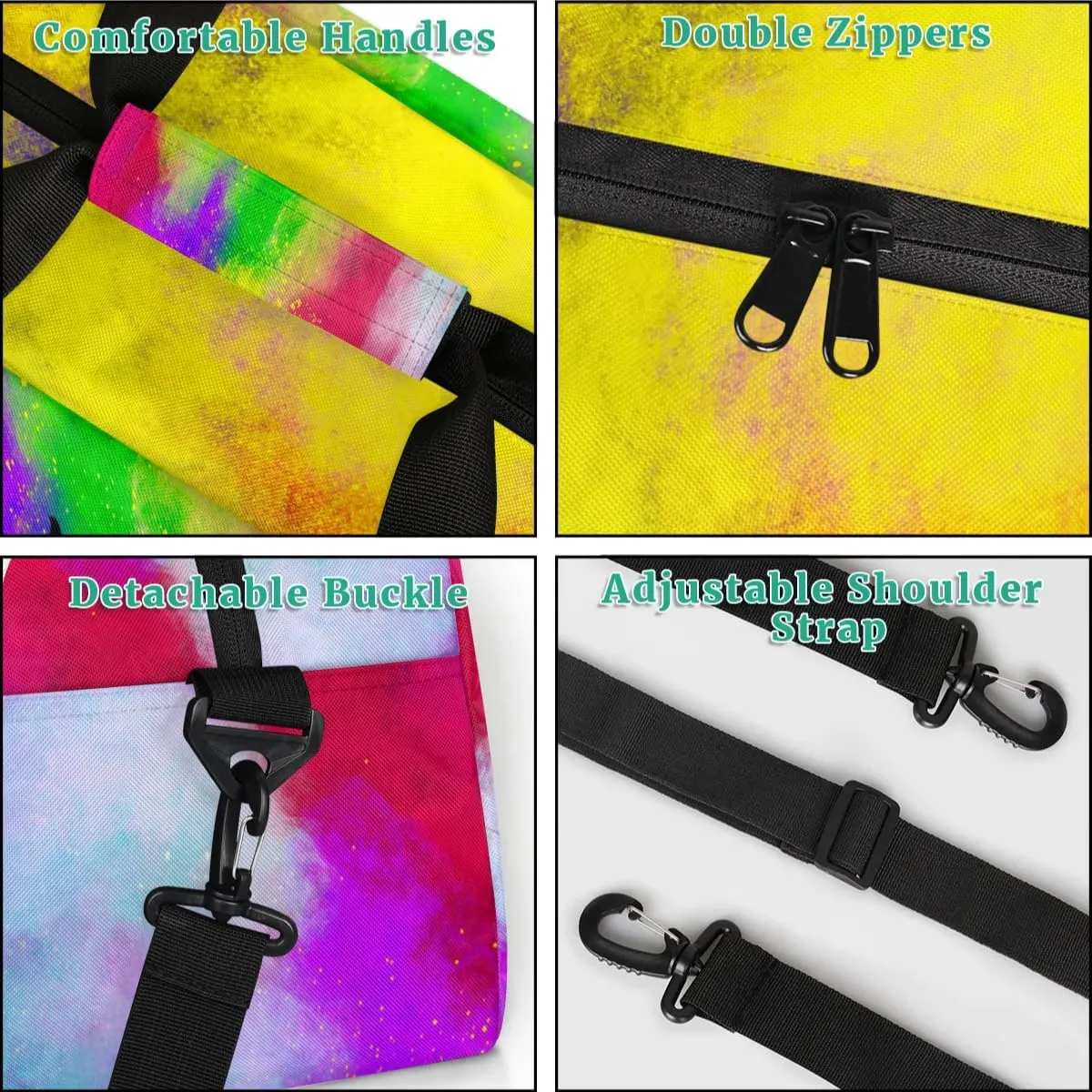 Personalized Sport Duffle Bag Dance Bag for Girls, Custom Kids Gym Bag with Name, Fit School Practice, or Overnight Weekender Travel Rainbow Yellow Watercolor